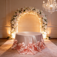 Nappe ronde en satin de 120 pouces avec broderie à la main de fleurs en forme de rosette