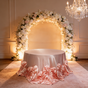 120" <strong>Large</strong> Rosette Round Satin Tablecloth Hand Embroidery Flowers Design <strong>Table</strong> <strong>Cloth</strong> - Product Image 3
