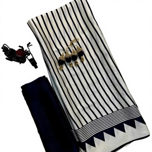 Striped Polyester <b>Saree</b> for Women Floor Length Traditional Ethnic Wear Party - Product Image 4