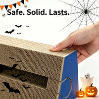 Lit grattoir multifonctionnel pour chat en carton haute densité avec coussin remplaçable et jouet à bille métallique pour Halloween