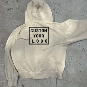 <span class=keywords><strong>Sudadera</strong></span> con <span class=keywords><strong>Capucha</strong></span> Oversize <span class=keywords><strong>Beige</strong></span> Vintage Lavada con Logo Personalizado al por Mayor, con Bordes Deshilachados, Estilo Casual Urbano - Product Image 2