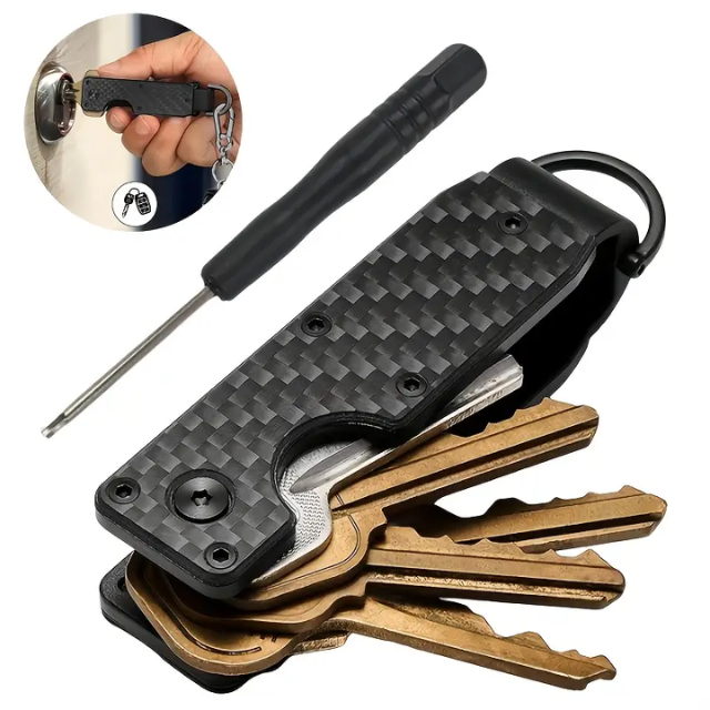 High Quality Custom Engraved Aluminum Keychain Case Luxury Organize Tool Key Holder Belt Clip for Girls Carbon Fiber Leather
