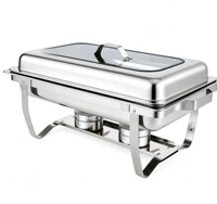 Plat de service professionnel en acier inoxydable 9L avec couvercle en verre pour buffet, chauffe-plats pour hôtels et restaurants – Vente en gros usine