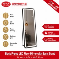 Miroir sur pied Fullkenlight avec cadre en métal noir, LED intégrée, tactile, à intensité variable, rétroéclairé, miroir de corps entier
