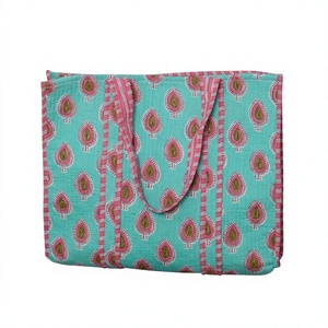 Sac fourre-tout artisanal indien vintage bohème pour femme, imprimé fleurs, 100 % coton, deux poignées, pour le shopping, les voyages, les sorties, cadeau tendance - Product Image 1