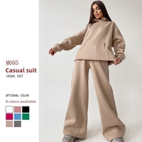 Ensemble survêtement décontracté deux pièces pour femme, sweat à capuche en coton mélangé à manches longues, collection automne-hiver 2026