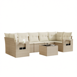 Ensemble de canapés de jardin en rotin beige 6 places, mobilier d'extérieur résistant aux intempéries, design contemporain, structure en osier - Product Image 1
