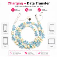 Câble de charge FASHLINK Pastel Bow Pearl Beaded 4 en 1 USB Type C Multi-connecteur Accessoire de mode Coquette
