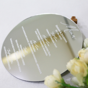 Círculo personalizado redondo plata espejo acrílico menú tarjetas blanco lámina impresión lujo DIY boda cena restaurante menús - Product Image 3