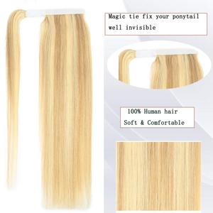 Coda di Cavallo con Clip in Capelli Umani Vergini Remy, Estensioni di Capelli Umani, Coda di Cavallo con Clip, <span class=keywords><strong>Biondo</strong></span> <span class=keywords><strong>Chiaro</strong></span> Misto, Tutti i Colori - Product Image 3