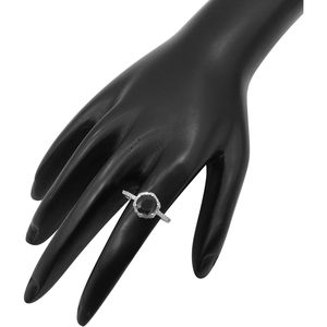 Anillo de Compromiso con Halo de Diamantes Negros Naturales, Oro Blanco de 10K, Corte Redondo, Estilo Solitario, Anillo de Diamantes para Mujer - Product Image 6