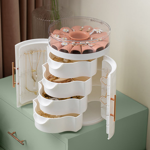 HeDou Five Layer Cosmetic Storage Box White Pink Transparent Jewelry Organizer Desktop High Capacity Double Opening - Product Image 4