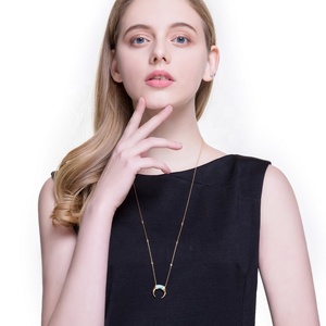 Boho de esmalte de plata esterlina de la joyería de oro buffalo tusk cuerno media luna Luna collar largo - Product Image 5