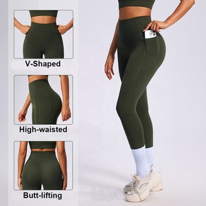 Vêtements de sport de haute qualité pour femmes, leggings taille haute avec poches, contrôle du ventre, <span class=keywords><strong>collants</strong></span> de yoga, pantalon de yoga à séchage rapide, vêtements de yoga - Product Image 2