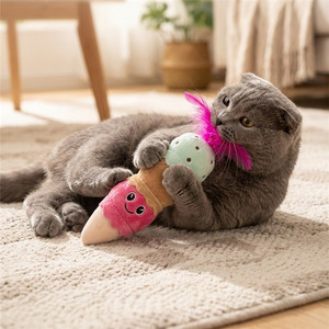 Juguete de Peluche para Gatos con Forma de Cono de Helado, Suave y Acolchado, con Cola de Plumas Esponjosas, Interactivo, para Masticar y Jugar - Product Image 3