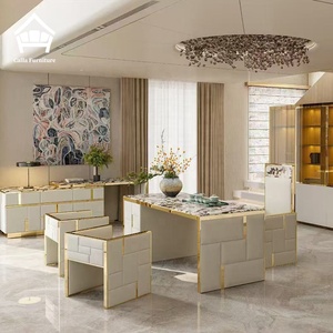 Moderna Serie de Productos de Mesas de Comedor de Lujo con Metal Dorado y Mármol para Conjunto de Muebles de Villa de Alta Gama al Estilo Italiano, Personalización Completa para el Hogar - Product Image 2