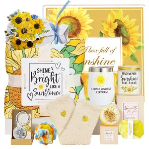 Customized New Product In 2023 Yellow Get Well Soon Gifts Box Sets For Man And Women Blanket Socks Sunflower Self Care Gift Set