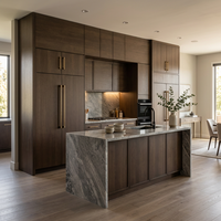 Meubles de cuisine modernes en bois massif, ensemble d'armoires modulaires sur mesure, bois foncé, meubles de cuisine résidentiels