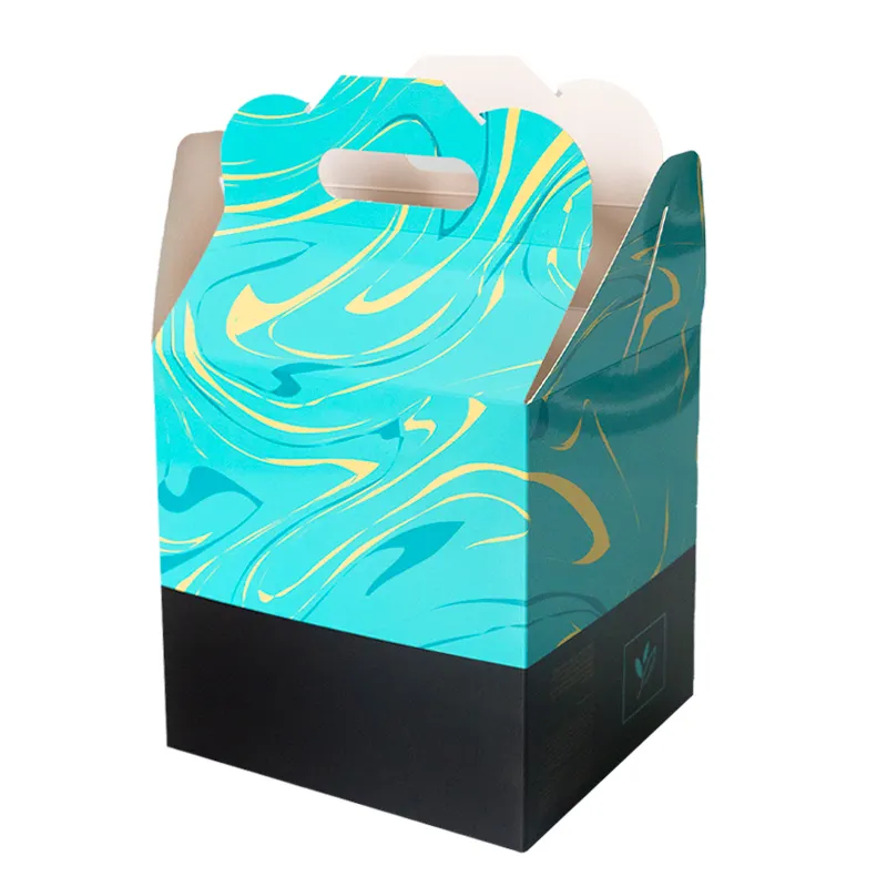 Custom impresso queijo bolo carregando papel caixa aniversário bolo embalagem caixa com alça kraft papel cor comida embalagem caixas