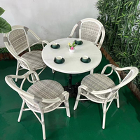 Chaise de salle à manger d'extérieur en rotin blanc, plastique, bois et aluminium pour mobilier de jardin et ensemble de café en plein air, idéale pour le dropshipping
