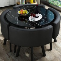Ensemble de table basse ronde minimaliste moderne en marbre et bois pour le salon, facile à nettoyer