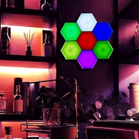 Lampu Dinding Heksagonal LED untuk Ruang Gaming, Lampu Quantum Heksagon Model Sarang Lebah, Kontrol Sentuh & Remote, Gaya Eropa untuk Interior