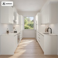 Meuble de cuisine stratifié au design minimaliste, aménagement en U, rangement par tiroirs, boîtes en panneaux mélaminés et unités modulaires