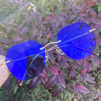 Lunettes photochromiques sans monture anti-lumière bleue Qingqing 2025 – Nouveauté homme/femme, grandes montures polygonales, verres photogray anti-reflet, monture bleue pour femme