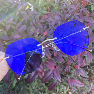 Lunettes photochromiques sans monture anti-lumière bleue Qingqing 2025 – Nouveauté Homme Femme Grand Polygone Photogray Anti-reflet Bezel <span class=keywords><strong>Bleu</strong></span> Femme - Product Image 6