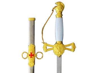 Golden Excalibur Roi médiéval <span class=keywords><strong>Arthur</strong></span> véritable épée maçonnique avec plaque d'affichage - Product Image 1