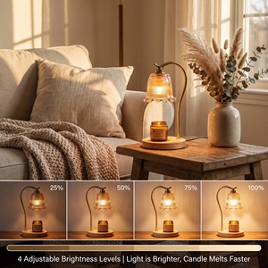 Chauffe-cire vintage à bras courbé, avec verre côtelé à volants, 4 niveaux de luminosité réglables, compatible avec toutes les bougies de moins de 5,5 pouces - Product Image 3