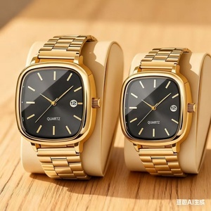 Montre minimaliste carrée en or avec bracelet en acier inoxydable, montre élégante pour homme et femme - Product Image 3
