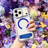 Coque de téléphone transparente à paillettes et diamants pour iPhone 17 Pro Max 16 Pro Max, magnétique, antichoc, avec béquille invisible pliable
