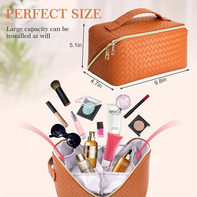 Pu Leather Portable Travel Toiletry Organizer Cosmetic Handbag Waterproof Make Up Pouch For Purse