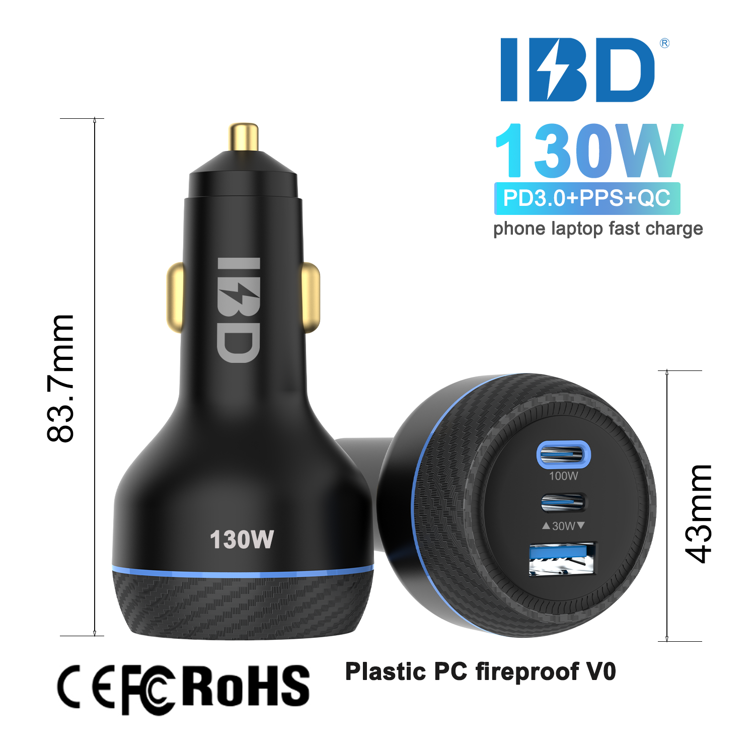 Black Plastic130W Fast car charger