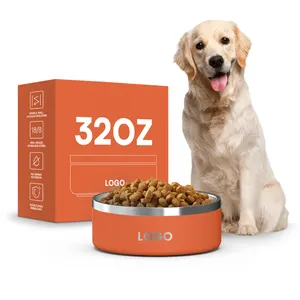 Vente en gros bol en acier inoxydable pour chien, bols d'alimentation isolés à fond antidérapant pour animaux de compagnie