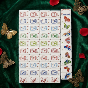 Juego de Mahjong Americano Portátil Moderno con Patrón de Mariposas y Hongos, Patas Plegables, para 4 Jugadores, Fichas de Plástico para Exteriores, para Casino - Product Image 1