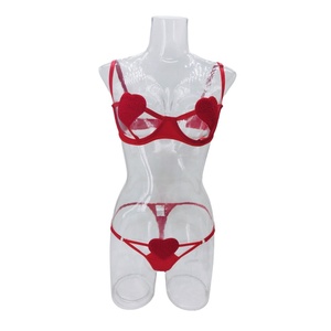 Conjunto de sujetador push-up sexy con forma de corazón hueco y bragas de satén, tanga de cintura baja, con aros, de dos piezas, al por mayor - Product Image 5