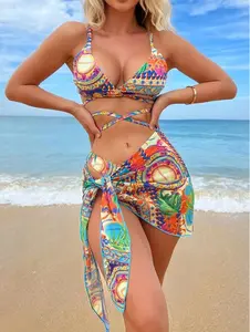 2024 nueva moda mujer verano ropa de playa fábrica al por mayor 3 piezas traje de baño conjunto Bikini traje de baño