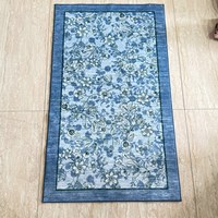 Tapis en flanelle polaire imprimé bleu floral, lavable en machine, 71x122cm, tapis doux antidérapant pour entrée, couloir, chambre à coucher