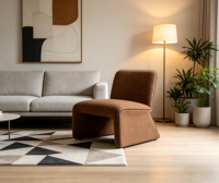 Fauteuil de détente minimaliste italien, canapé individuel moulé monobloc avec revêtement moelleux pour la décoration intérieure