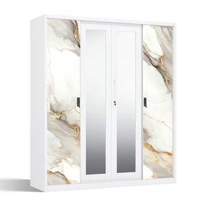 Armoire en acier imprimé avec miroir, 4 portes coulissantes, 1600 mm - Product Image 1