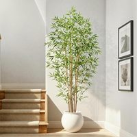 Bambou artificiel de 1,80 m de haut, plante de bambou artificielle avec 6 troncs réalistes, feuillage en soie pour la décoration intérieure de la maison ou du bureau, en pot