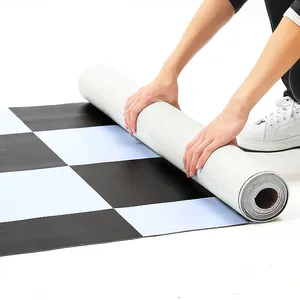 工厂Pvc地毯片材泡沫地板价格经典黑白图案平面设计乙烯基卷现代室内滑梯ASXXOON