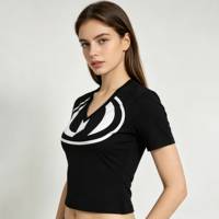 Service OEM, impression personnalisée de t-shirts en coton, t-shirts pour femmes, logo personnalisé, col en V, t-shirt d'été de luxe pour femmes