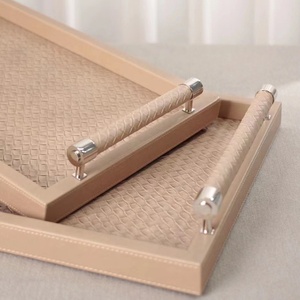 Modern Luxury Rectangular Breakfast <strong>Tray</strong> Sustainable Beige Woven Leather Home <strong>Decor</strong> <strong>for</strong> Office Supply <strong>Decor</strong> - Product Image 4