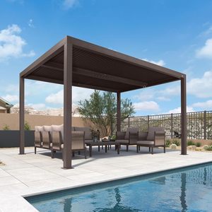 Pergola Bioclimatica da Esterno con Tetto Rigido, Gazebo Parasole con Tenda Regolabile, Tetto Retrattile in Alluminio per Patio - Product Image 2