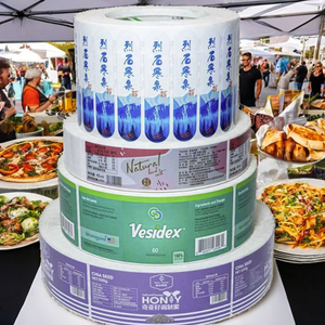 Rollo de pegatinas de vinilo adhesivas impermeables de grado alimenticio con logotipo de lámina de oro negro mate personalizado para etiquetas de productos de embalaje de pasteles y botellas - Product Image 3