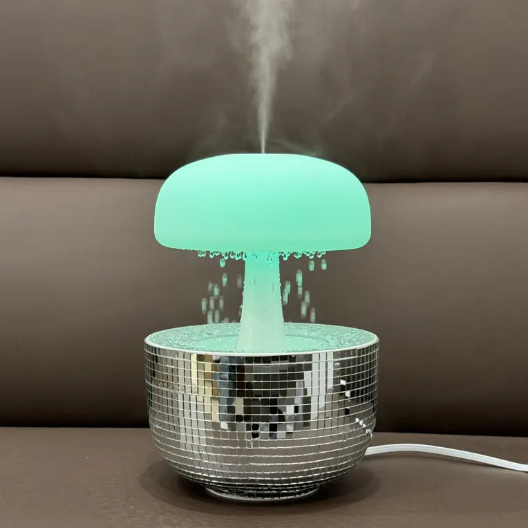 Diseño atractivo nuevo modelo DIY función ruido blanco ultrasónico tipo C goteo de agua lluvia nube humidificador con LED ajustable