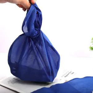 2024 Novo design de sacola de compras conveniente para organza estilo japonês, sacola de viagem com nó de pulso, sacola de compras estilo japonês azul
